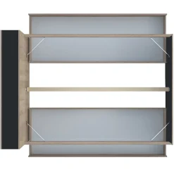 Lit 2 places 160x200cm Noir et chêne ROGO inclus sommier et tete de lit avec étageres et 2 tiroirs