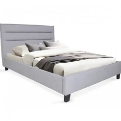 Lit 2 places 140x190cm tissu Gris clair avec sommier LANEAU