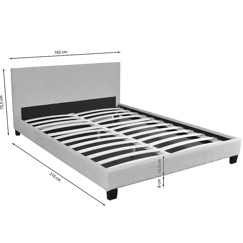 Lit 2 places 140x200cm Tissu Gris clair avec sommier DUSIN