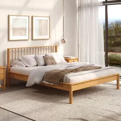 Lit 140 x 200 avec sommier APOANA en bois massif - Coloris chêne