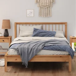 Lit 140 x 200 avec sommier APOANA en bois massif - Coloris chêne