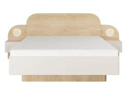 Lit 160 x 200 cm - Avec chevets et LEDs - Coloris : Beige et Naturel + Sommier- DARTAGNO