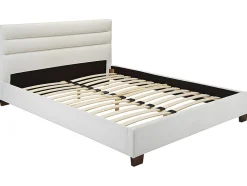 Lit 160 x 200 cm - Simili - Blanc + Matelas - FAUSTIN