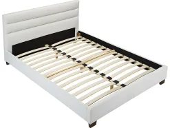 Lit 160 x 200 cm - Simili - Blanc + Matelas - FAUSTIN