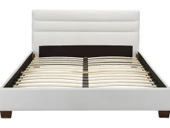 Lit 160 x 200 cm - Simili - Blanc + Matelas - FAUSTIN