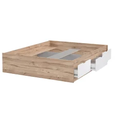 Lit 160 x 200 cm 3 tiroirs décor chêne naturel et blanc mat - ALBANE