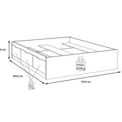 Lit 160 x 200 cm 3 tiroirs décor chêne naturel et blanc mat - ALBANE