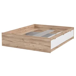 Lit 160 x 200 cm 3 tiroirs décor chêne naturel et blanc mat - ALBANE