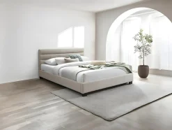 Lit 140 x 190 cm - Tissu - Beige - FAUSTIN