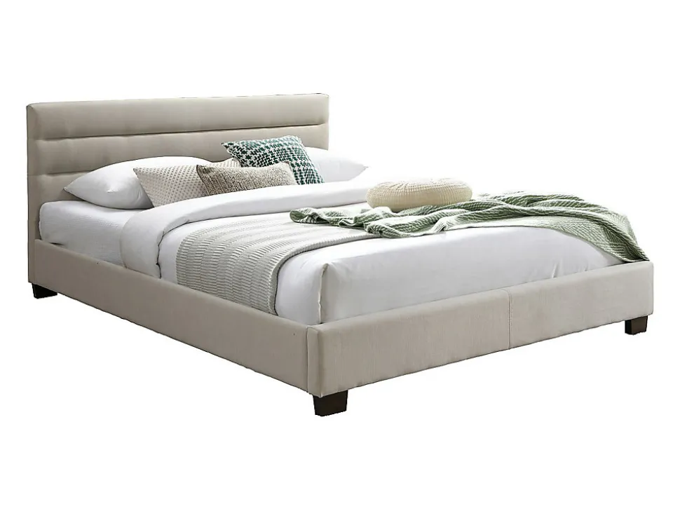 Lit 140 x 190 cm - Tissu - Beige + Matelas - FAUSTIN
