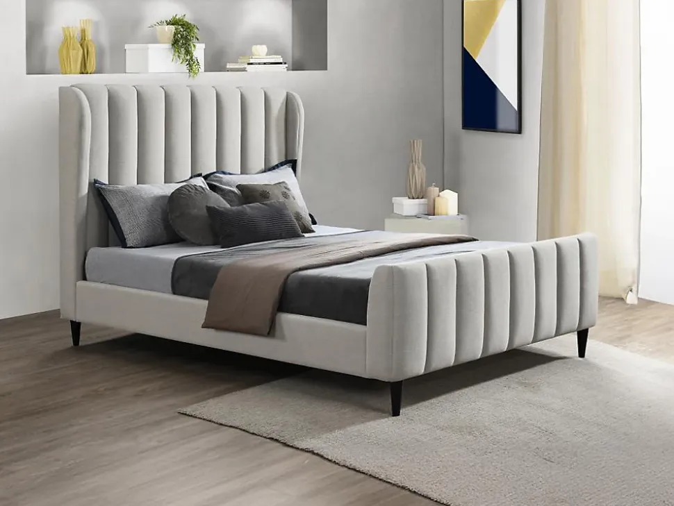 Lit 160 x 200 cm - Tissu avec coutures verticales - Gris clair - CASAGOTI