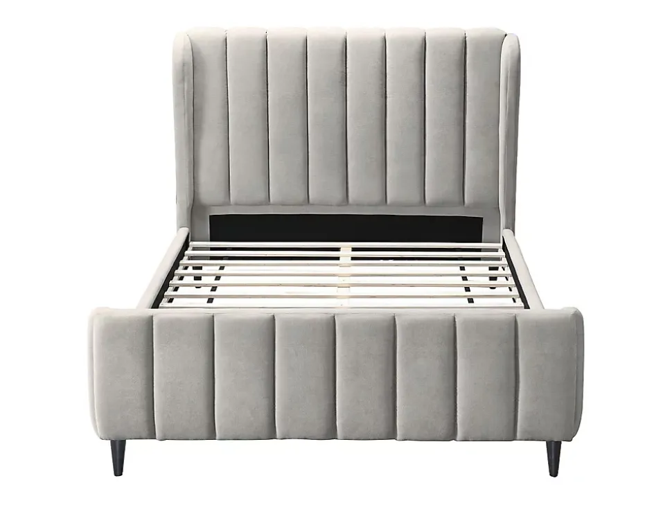 Lit 160 x 200 cm - Tissu avec coutures verticales - Gris clair - CASAGOTI