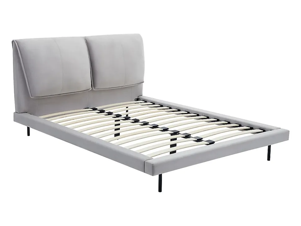 Lit 140 x 190 cm - Velours - Gris + Matelas - IBEDIA