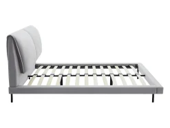 Lit 140 x 190 cm - Velours - Gris + Matelas - IBEDIA