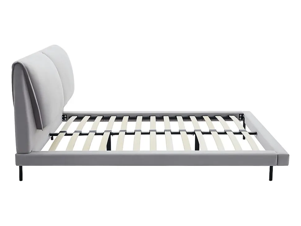 Lit 140 x 190 cm - Velours - Gris + Matelas - IBEDIA