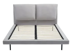 Lit 140 x 190 cm - Velours - Gris + Matelas - IBEDIA