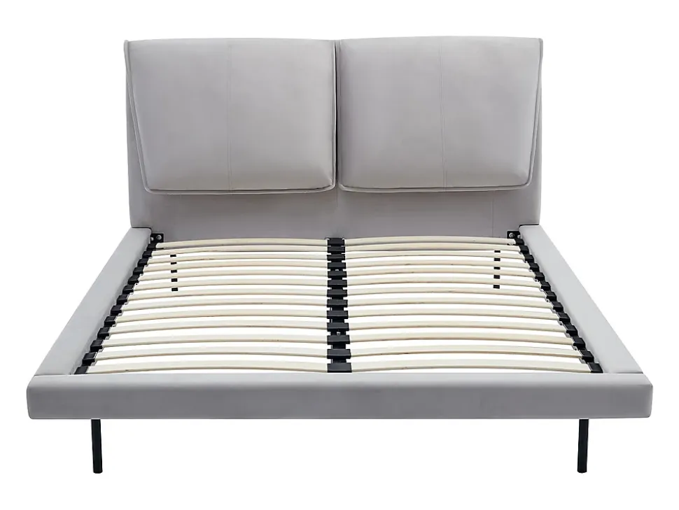 Lit 140 x 190 cm - Velours - Gris + Matelas - IBEDIA