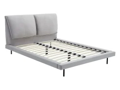 Lit 160 x 200 cm - Velours - Gris + Matelas - IBEDIA