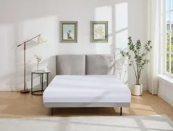 Lit 160 x 200 cm - Velours - Gris + Matelas - IBEDIA