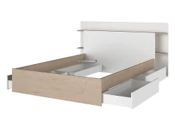 Lit 140 x 190/200 cm avec 4 tiroirs - Coloris : Naturel et blanc + Sommier + Matelas - TILONIDE