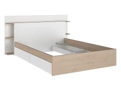 Lit 140 x 190/200 cm avec 4 tiroirs - Coloris : Naturel et blanc + Sommier + Matelas - TILONIDE