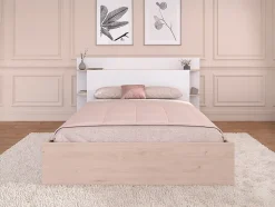 Lit 140 x 190/200 cm avec 4 tiroirs - Coloris : Naturel et blanc + Sommier + Matelas - TILONIDE