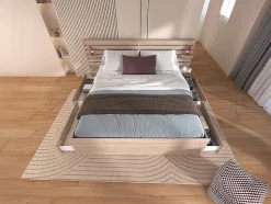 Lit 180 x 200 cm avec 4 tiroirs - Coloris : Naturel + Sommier + Matelas - TENALIA