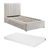 Lit 90 x 190 cm avec 2 tiroirs - Tissu - Beige + Matelas - SARAH