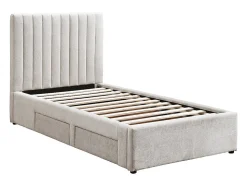Lit 90 x 190 cm avec 2 tiroirs - Tissu - Beige + Matelas - SARAH