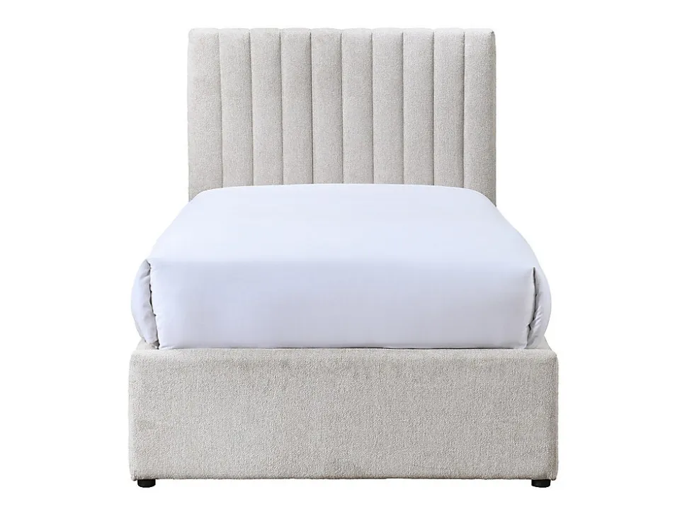 Lit 90 x 190 cm avec 2 tiroirs - Tissu - Beige + Matelas - SARAH