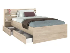 Lit 120 x 190 cm avec 4 tiroirs - Coloris : Naturel + Sommier - TENALIA
