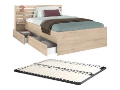 Lit 120 x 190 cm avec 4 tiroirs - Coloris : Naturel + Sommier - TENALIA