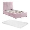 Lit 90 x 190 cm avec 2 tiroirs - Tissu - Rose + Matelas - SARAH