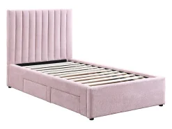 Lit 90 x 190 cm avec 2 tiroirs - Tissu - Rose + Matelas - SARAH
