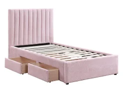 Lit 90 x 190 cm avec 2 tiroirs - Tissu - Rose + Matelas - SARAH