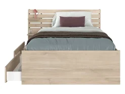 Lit 120 x 190 cm avec rangements - Coloris : Naturel + Sommier + Matelas - TENALIA