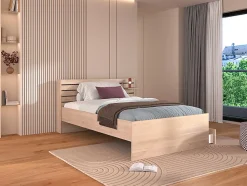 Lit 120 x 190 cm avec rangements - Coloris : Naturel + Sommier + Matelas - TENALIA