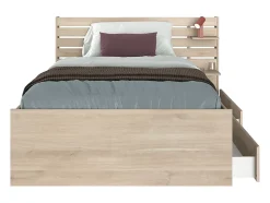 Lit 120 x 190 cm avec rangements - Coloris : Naturel + Sommier - TENALIA