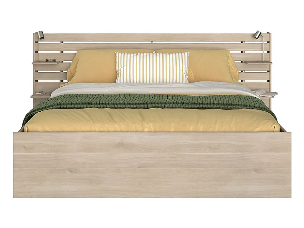 Lit 180 x 200 cm avec rangements - Coloris : Naturel + Sommier + Matelas - TENALIA