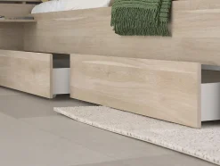 Lit 180 x 200 cm avec rangements - Coloris : Naturel + Sommier + Matelas - TENALIA