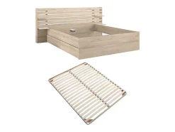 Lit 180 x 200 cm avec rangements - Coloris : Naturel + Sommier - TENALIA