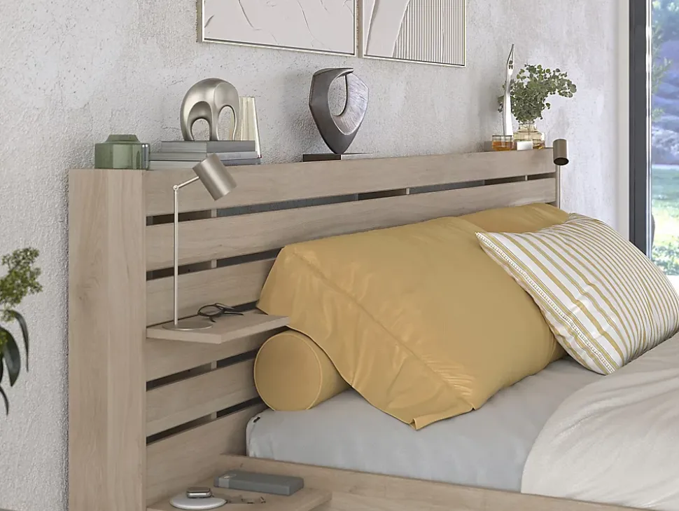 Lit 180 x 200 cm avec rangements - Coloris : Naturel + Sommier - TENALIA