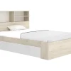 Lit 120 x 190 cm avec rangements - Coloris : Naturel et blanc + Sommier - VARDIEL