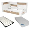 Lit 90 x 190 cm avec rangements - Coloris : Blanc et naturel + Sommier + Matelas - TAMADU