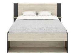 Lit 140 x 190 cm avec rangements - Coloris : Naturel et noir + Sommier - KEROSIA