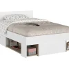 Lit 120 x 190/200 cm avec rangements - Blanc et naturel - KINSELIA