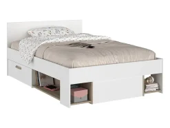 Lit 120 x 190/200 cm avec rangements - Blanc et naturel - KINSELIA