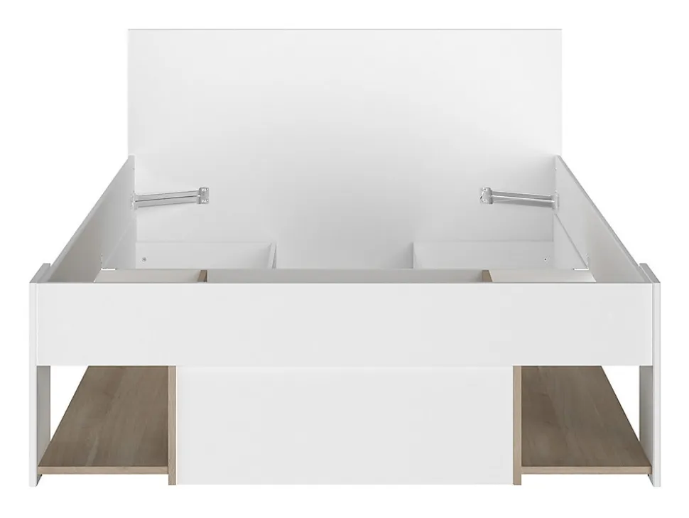 Lit 120 x 190/200 cm avec rangements - Blanc et naturel - KINSELIA
