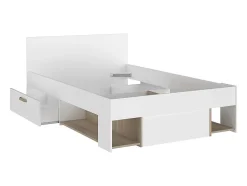Lit 120 x 190/200 cm avec rangements - Blanc et naturel - KINSELIA