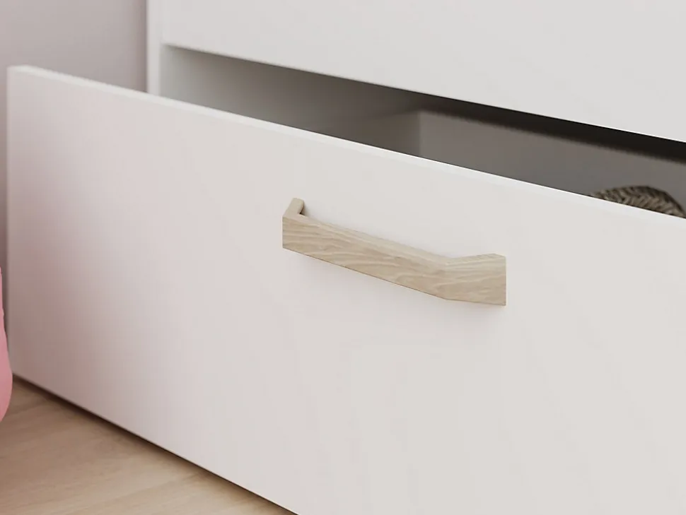 Lit 120 x 190/200 cm avec rangements - Blanc et naturel - KINSELIA